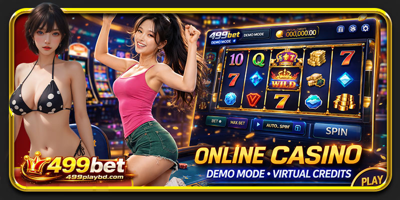 online casino demo mode gameplay interface with virtual credits and slot testing